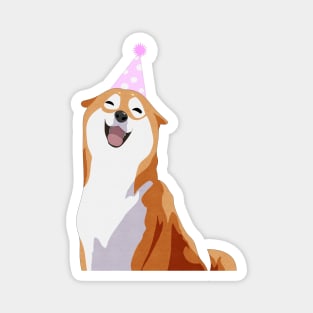 Happy Shiba Inu - Pink party hat Magnet