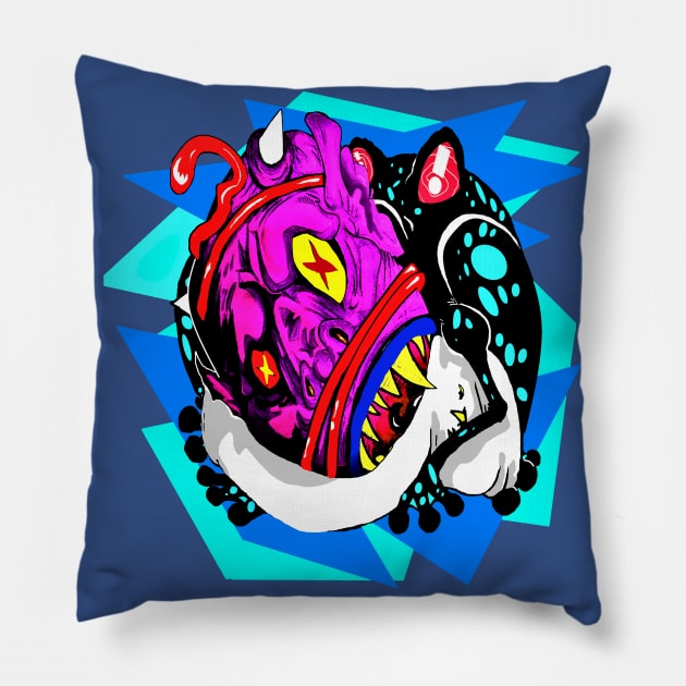 Demon Food Blue Pillow by Brandon Beyond