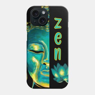 Zen Buddhist Digital Painting Blue & Yellow Buddha Lotus Art Phone Case