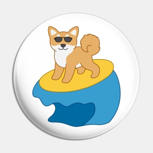 Shiba Inu on surfboard Pin