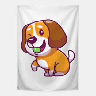 Cute dog playing with ball Tapestry