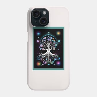Tree of life neon colorful Nature,black background Phone Case