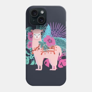 Pink Alpaca with exotic leaves and flowers Phone Case