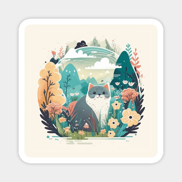 Cute Grey Cat Exploring Nature Magnet by Star Scrunch