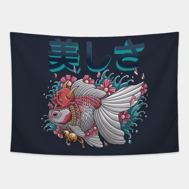 Golden Oni Fish Tapestry by secondsyndicate