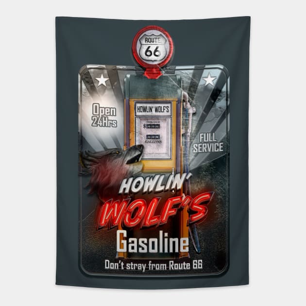 Route 66 Wolf Gasoline Tapestry by hardtbonez