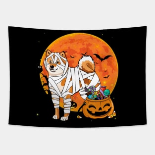 Shiba Inu Dog with Candy Pumpkin Tshirt Halloween Gifts Tapestry