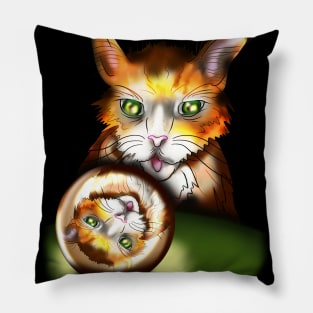 Silly ginger cat with a crystal ball Pillow