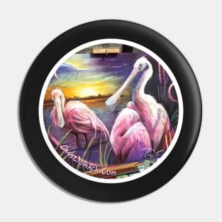 Roseate Spoonbill Chalk Art Sticker Pin