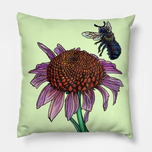 Purple Coneflower and Mason Bee Pillow