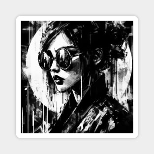 Victorian Woman In Sunglasses Abstract Portrait Ink Brushstrokes Magnet