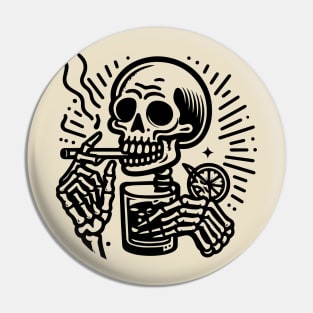 Skeleton smoking and drinking Pin