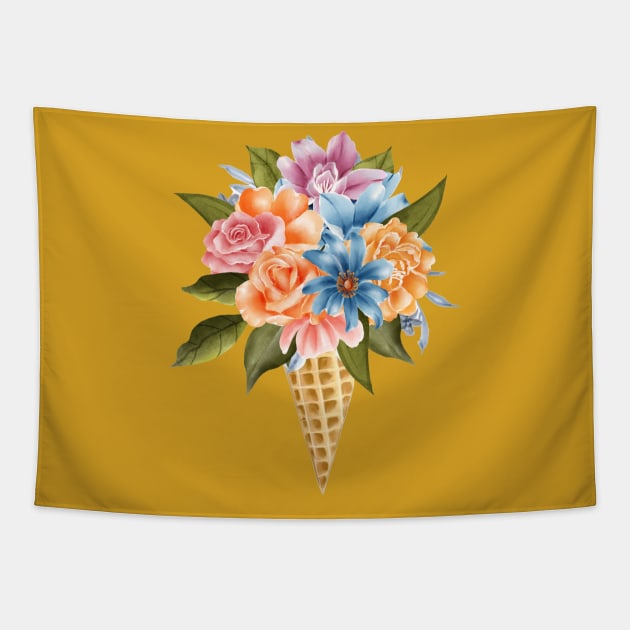 Flowers in an ice cream cone Tapestry by Designs and Dreams