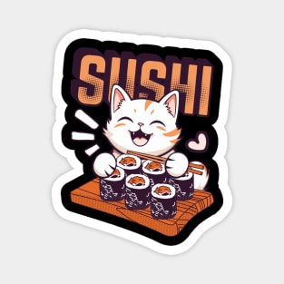 Cat Eating Sushi Magnet