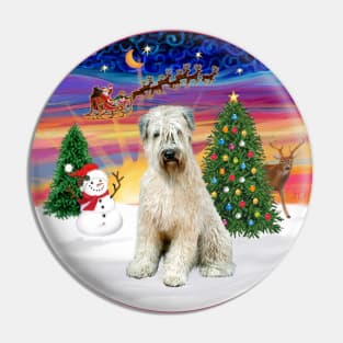 Santa's Sunset Take Off Featuring a Soft Coated Wheaten Terrier Pin