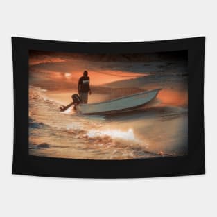 Fisherman on Sunset Coast Tapestry