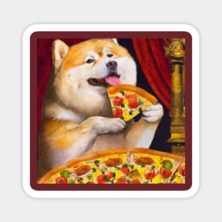 Chonky Shiba Inu Eating a Pizza Magnet