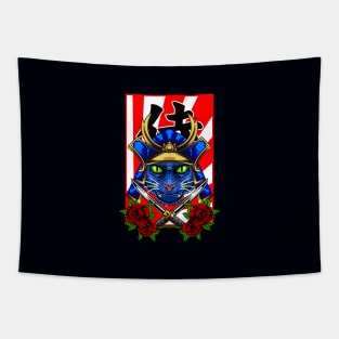 Samurai Cat | Blue Kabuto 003 Tapestry