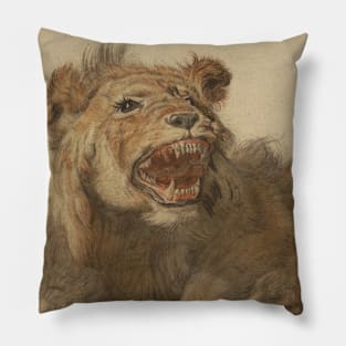 A Lion Snarling by Cornelis Saftleven Pillow