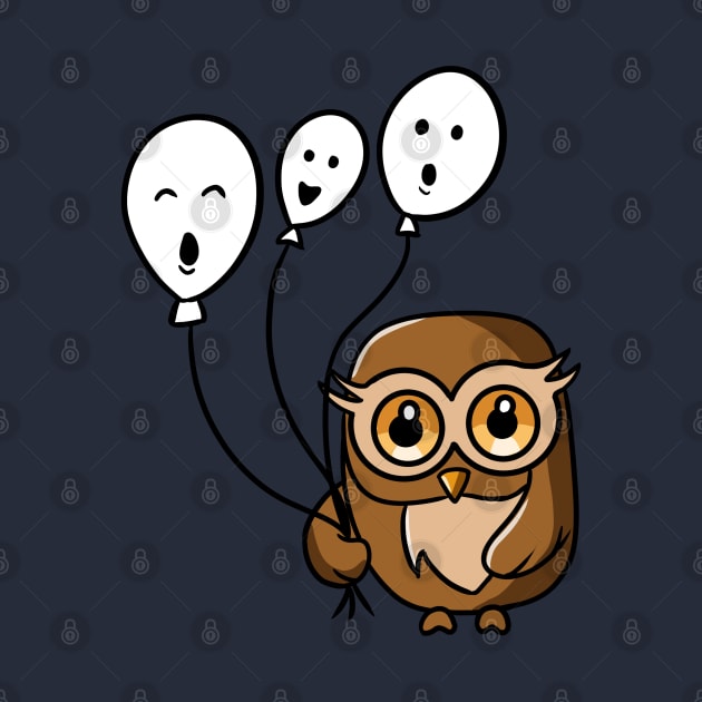 Cute owl holding ghost balloons by Doya