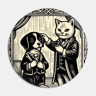 Cat & Dog Comedy Duo in Human Threads Pin