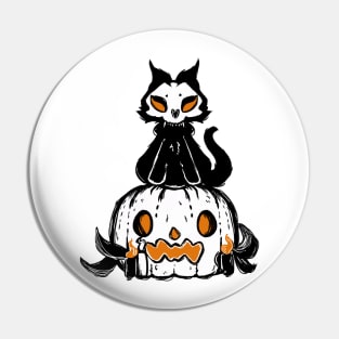 Scared pumpkin and spooky cat halloween 2022 decoration ink drawing Pin