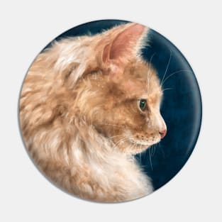 Painting of a Fluffy Orange Persian Cat on Dark Blue Background Pin