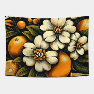 Orange Floral Illustration Tapestry