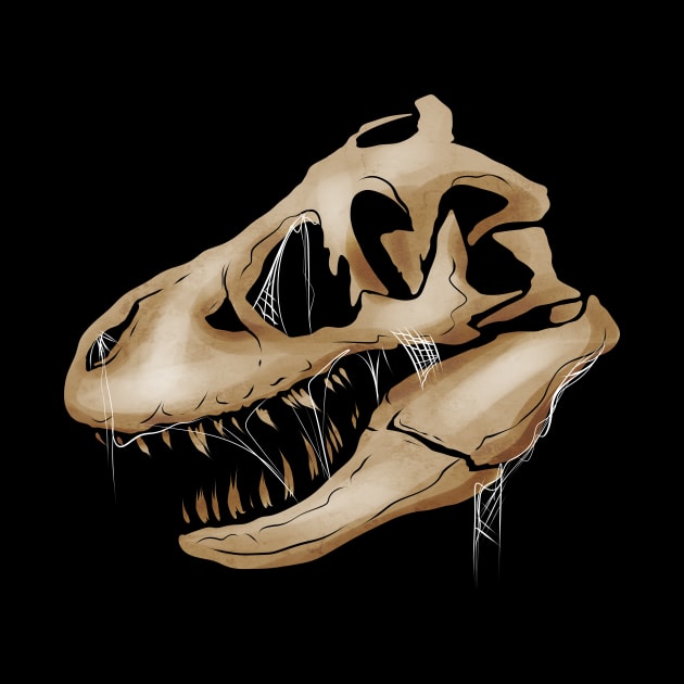 T-Rex Tyrannosaurus Rex Skull With Spider Web On Halloween by SinBle