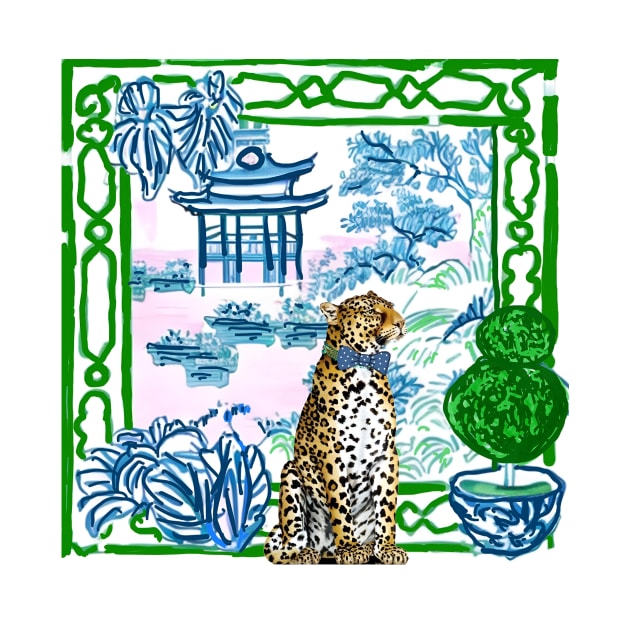 Leopard in chinoiserie landscape by SophieClimaArt