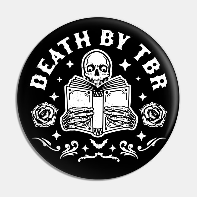 Death By T.B.R To Be Read Skeleton Reading Book Halloween Pin by OrangeMonkeyArt