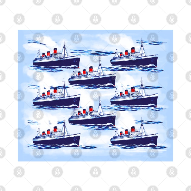 Ship Watercolor Blue Pattern by PnJ