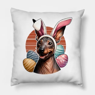 American Hairless Terrier with Bunny Ears Easter Celebration Pillow