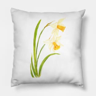 2 daffodils watercolor painting Pillow