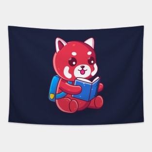 Cute school red panda reading book Tapestry