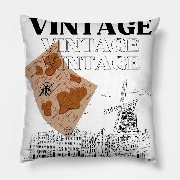 Vintage Vibes Pillow by BlueMagpie_Art