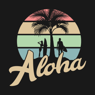 Surfing Hawaii Beach Retro Surfing Women's  Hawaiian Aloha T-Shirt