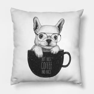 Pug with coffee Pillow