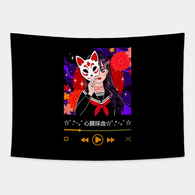 Kitsune Magical Girl Music Player Tapestry by ER Merch 