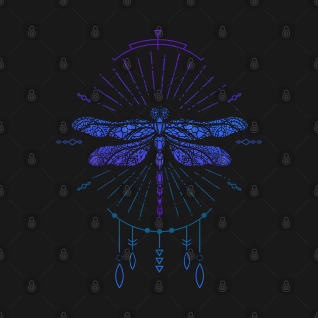 Geometric Blue Boho Dragonfly by Jitterfly