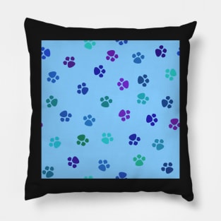 Blue Multicolor Paws Pillow