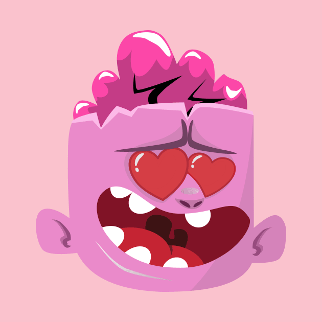 Cute pink brain monster with heart eye by chrstdnl