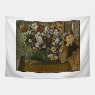 A Woman Seated beside a Vase of Flowers Tapestry