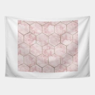 Cloudy pink marble hexagons Tapestry