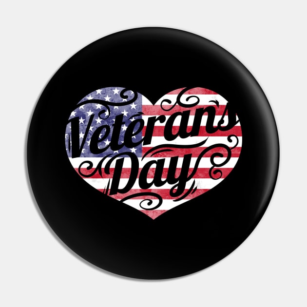 American Flag Heart for Veterans Day Pin by SinBle