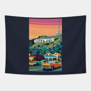 A Vintage Travel Art of Hollywood - Los Angeles - California - US Tapestry