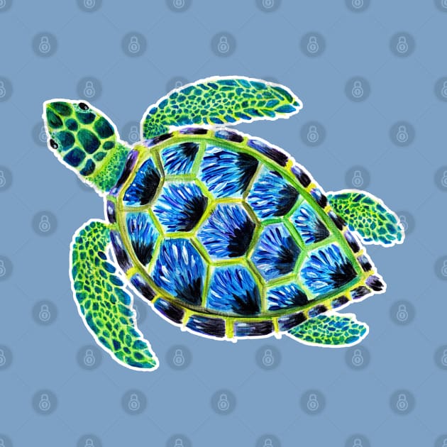 Psychedelic Green Sea Turtle Painting by narwhalwall