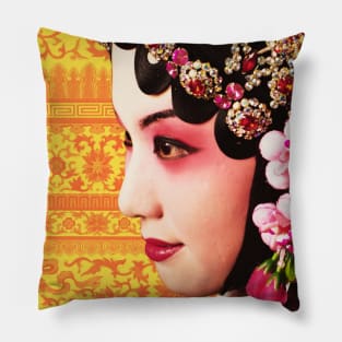 Chinese Opera Star with Yellow & Orange Traditional Floral Pattern- Hong Kong Retro Pillow