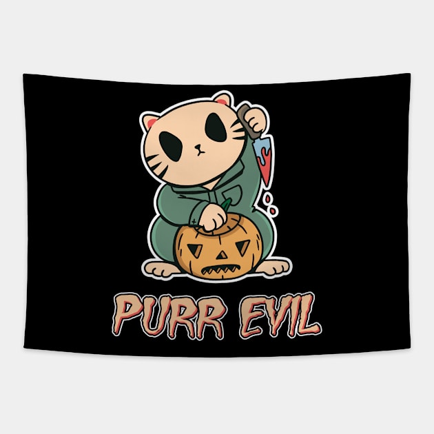 Funny Halloween Cat Pun Purr Evil Tapestry by JB.Collection