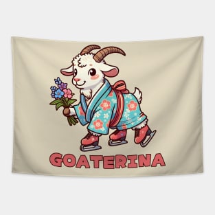 Ice skating goat Tapestry